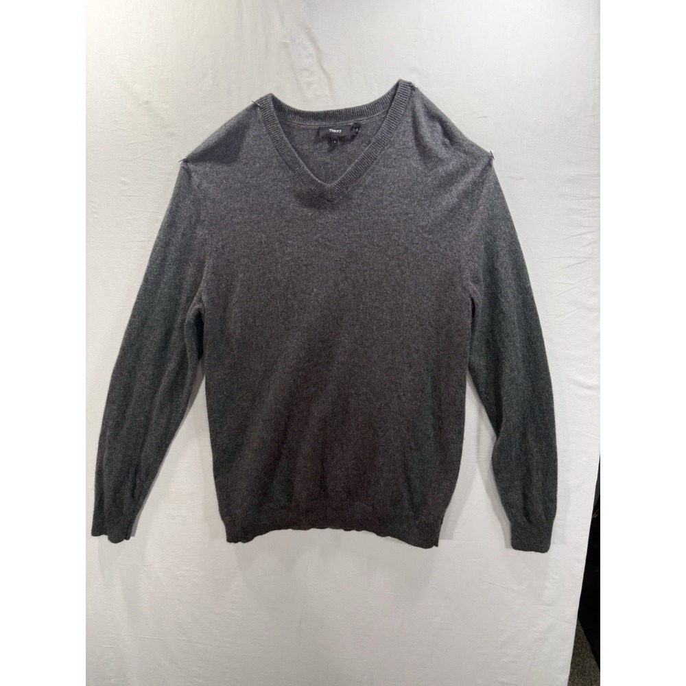 Theory Men's 100% Cashmere V Neck Sweater Size Large Gray Classic Casual